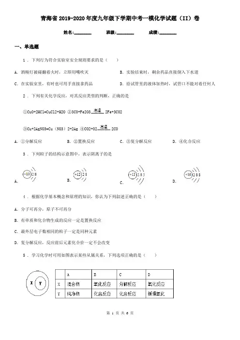 青海省2019-2020年度九年级下学期中考一模化学试题(II)卷