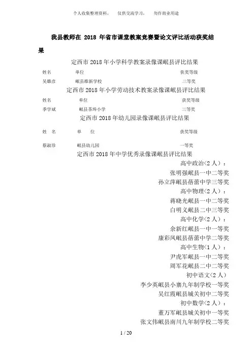 我县教师在2010年课堂教学竞赛暨论文评比活动获奖