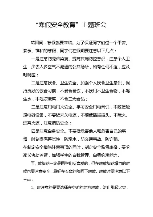 小学“寒假安全教育”主题班会