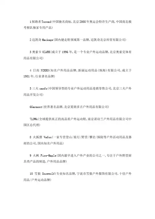 十大户外运动品牌