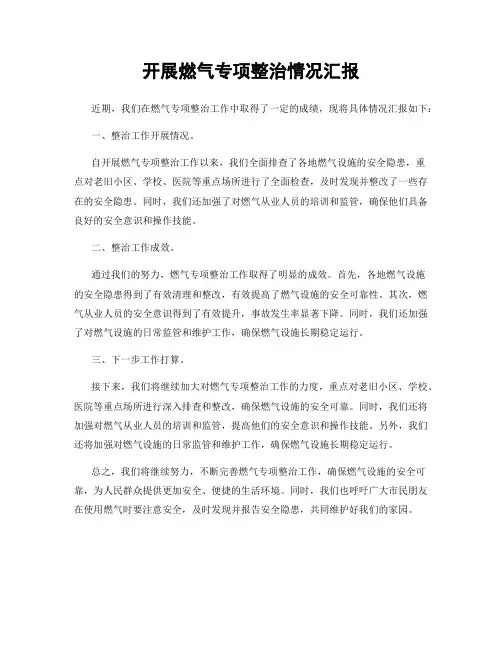 开展燃气专项整治情况汇报