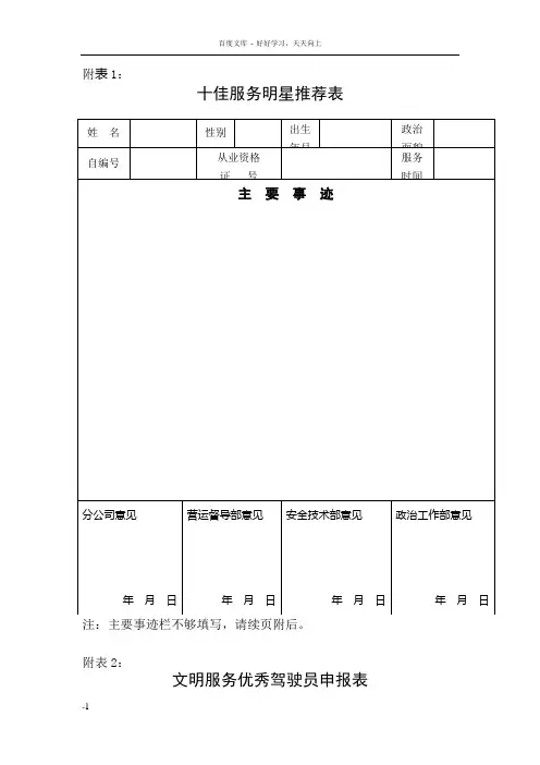 十佳服务明星推荐表
