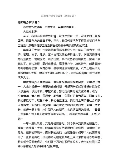 迎新晚会领导发言稿（通用3篇）