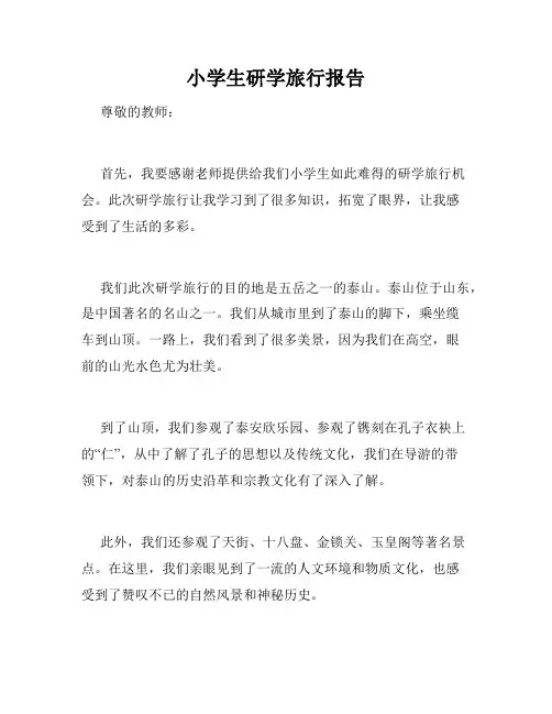 小学生研学旅行报告