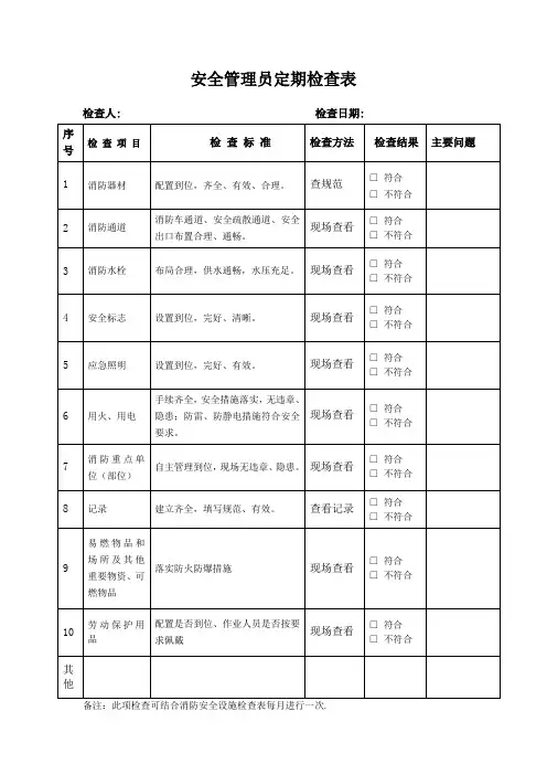 日常+部门级+公司级+节假日安全检查表