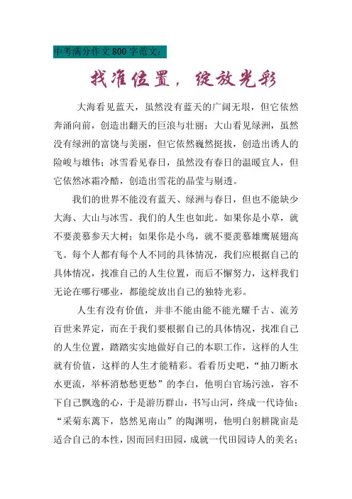 2013年中考满分作文精选[1]