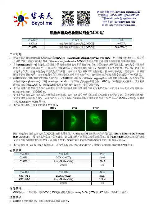 碧云天细胞自噬染色检测试剂盒(MDC法)说明书