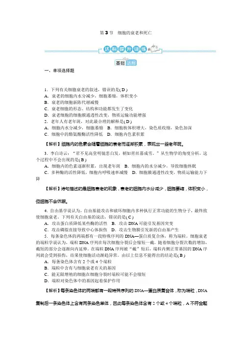 2022-2023学年人教版必修1 第6章 第3节 细胞的衰老和死亡 作业 (1)