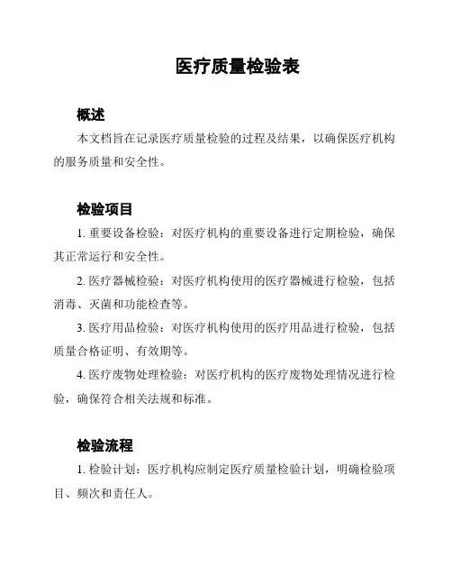 医疗质量检验表