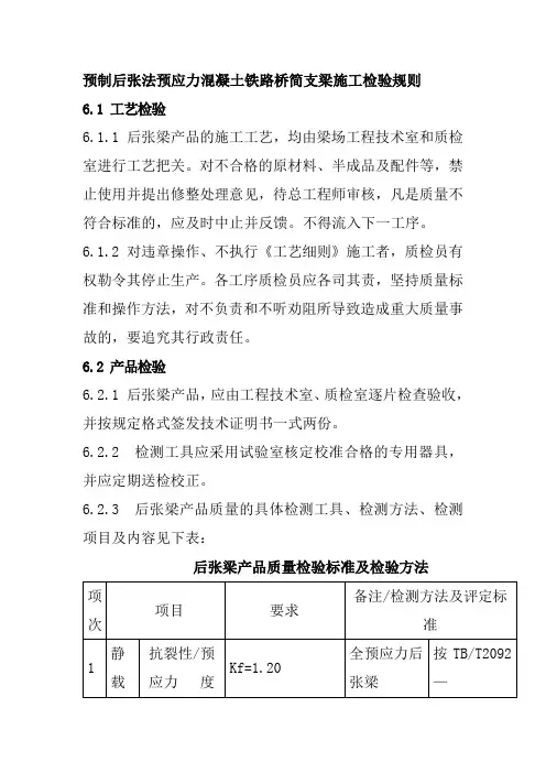预制后张法预应力混凝土铁路桥简支梁施工检验规则