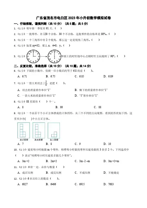 广东省茂名市电白区2023年小学数学《小升初模拟试卷》(含答案).doc