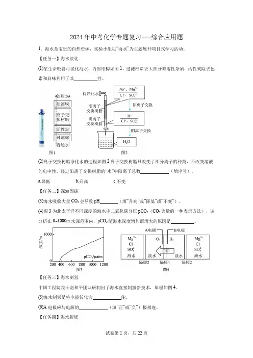 2024年中考化学专题复习综合应用题