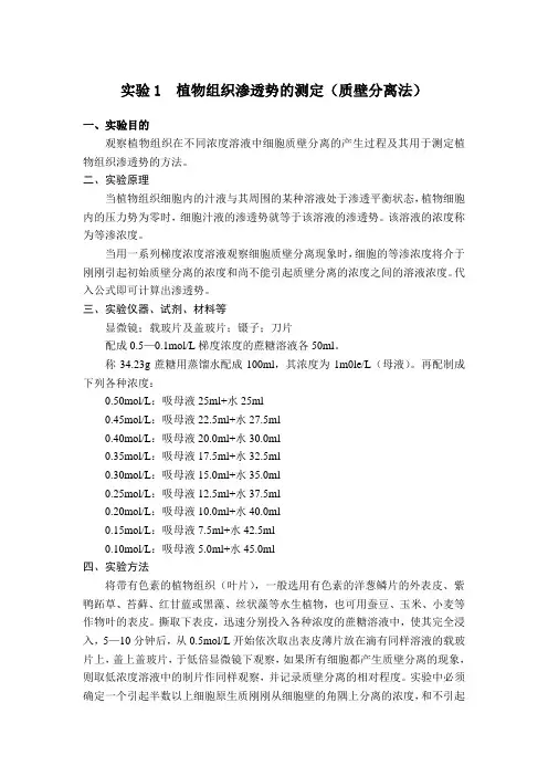 实验1植物组织渗透势的测定(质壁分离法)