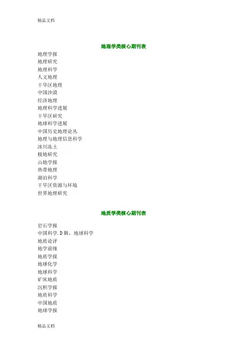 最新地理学类核心期刊表