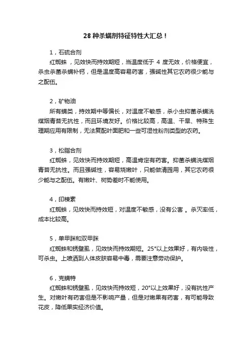 28种杀螨剂特征特性大汇总！