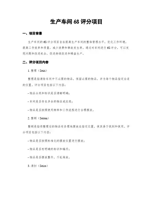 生产车间6S评分项目