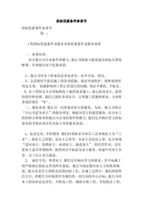 投标优惠条件承诺书（模板）