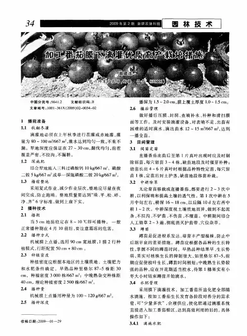 加工番茄膜下滴灌优质高产栽培措施