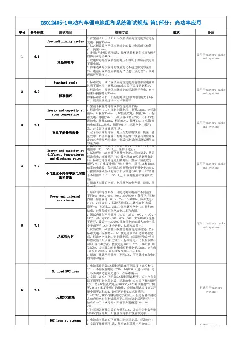ISO12405-1电动汽车锂电池组和系统高功率和高能量应用测试规范中文版