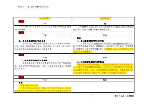2020 年 一建 管理 教材变化对比表