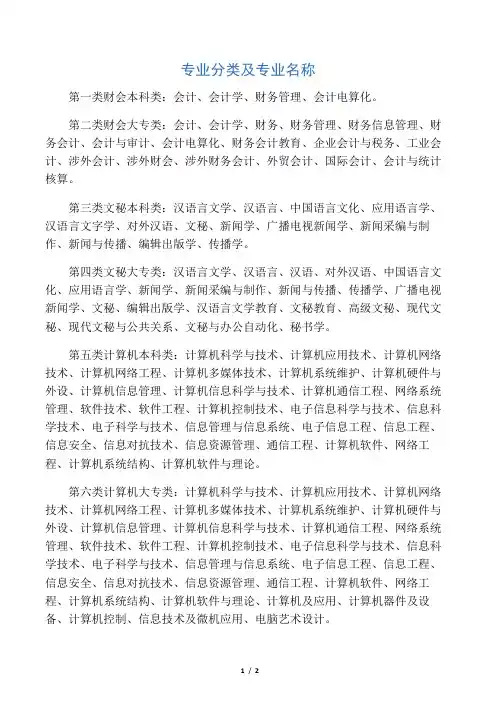 专业分类及专业名称