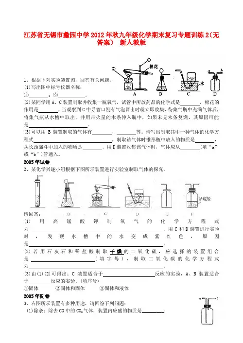 江苏省无锡市秋九年级化学期末复习专题训练2(无答案) 新人教版