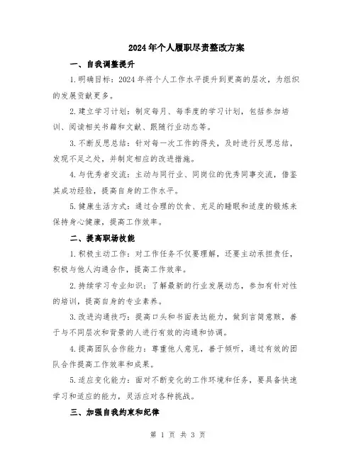 2024年个人履职尽责整改方案