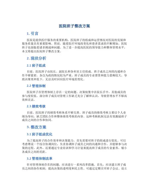 医院班子整改方案