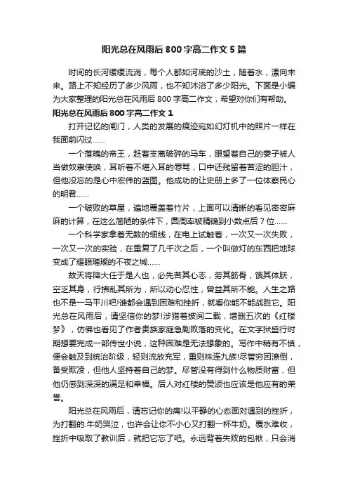 阳光总在风雨后800字高二作文5篇