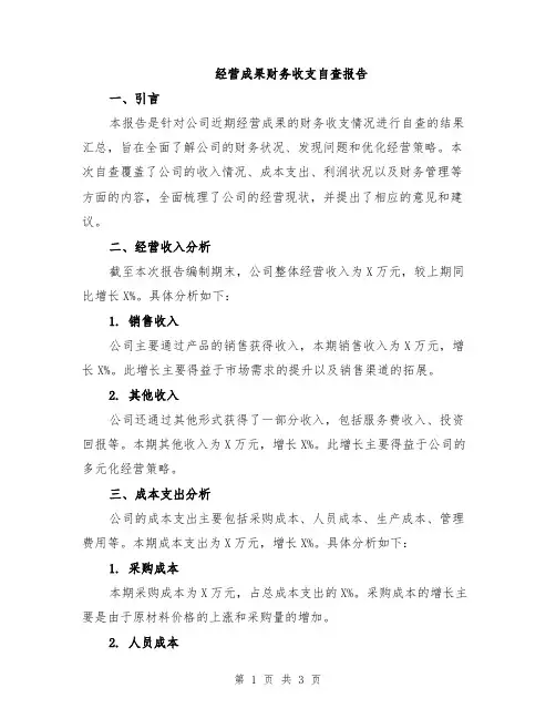 经营成果财务收支自查报告