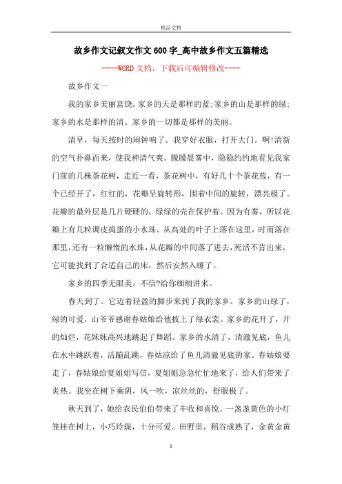 故乡作文记叙文作文600字_高中故乡作文五篇精选