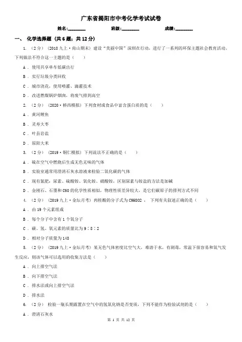广东省揭阳市中考化学考试试卷