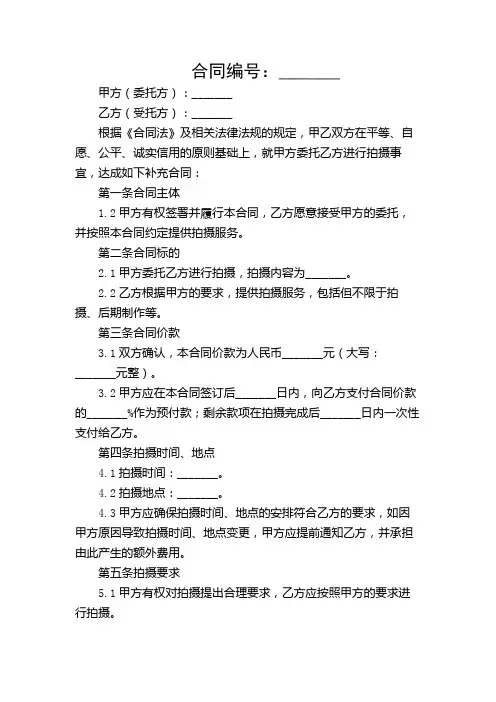 【不同场合版】拍摄补充合同范本(优选)
