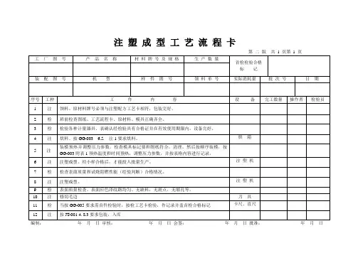 注塑成型工艺流程卡