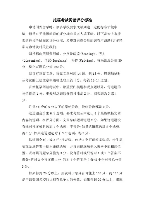 托福考试阅读评分标准
