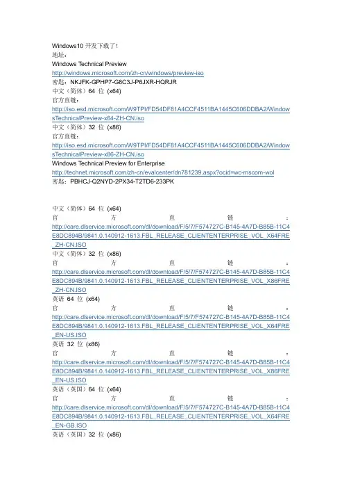 Windows10全版本下载 官方+百度云+360云盘+快传+旋风