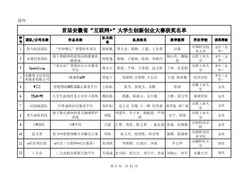 首届安徽省“互联网+”大学生创新创业大赛获奖名单