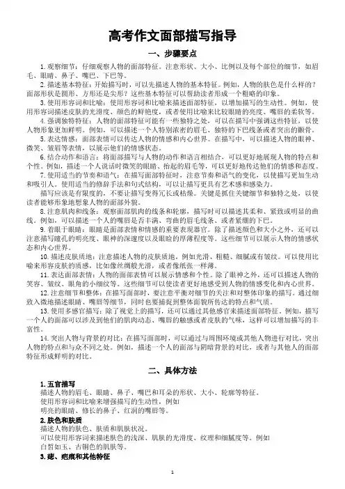 高中语文2024高考作文面部描写指导(步骤+方法+词语+短句)