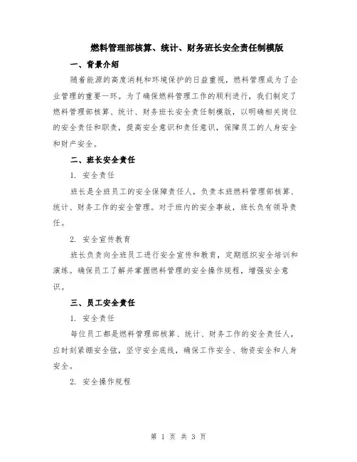 燃料管理部核算、统计、财务班长安全责任制模版