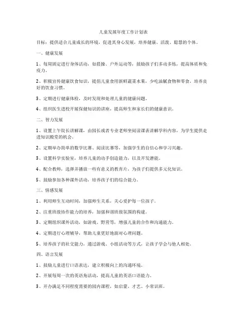 儿童发展年度工作计划表