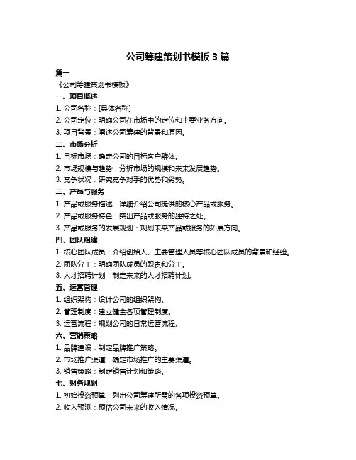 公司筹建策划书模板3篇