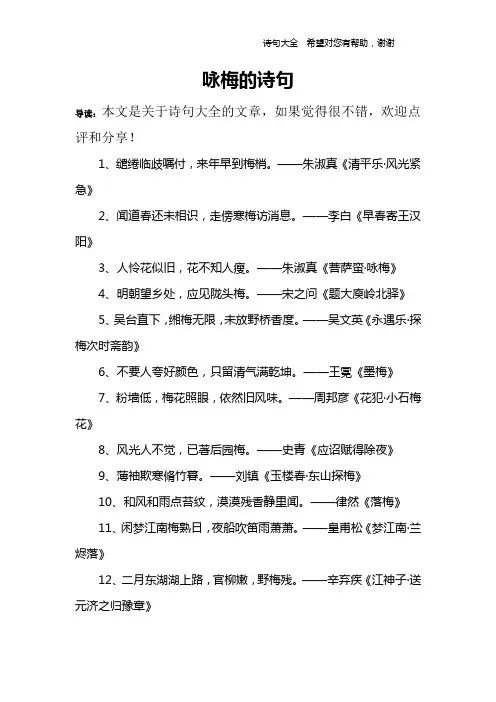 咏梅的诗句