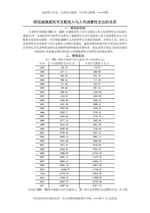 研究城镇居民可支配收入与人均消费性支出的关系(计量经济学模型)