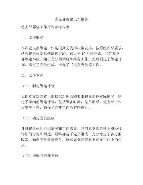 党支部筹建工作报告
