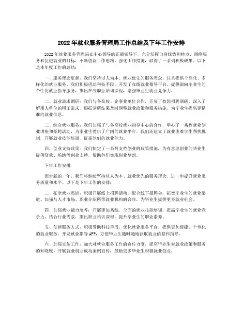 2022年就业服务管理局工作总结及下年工作安排
