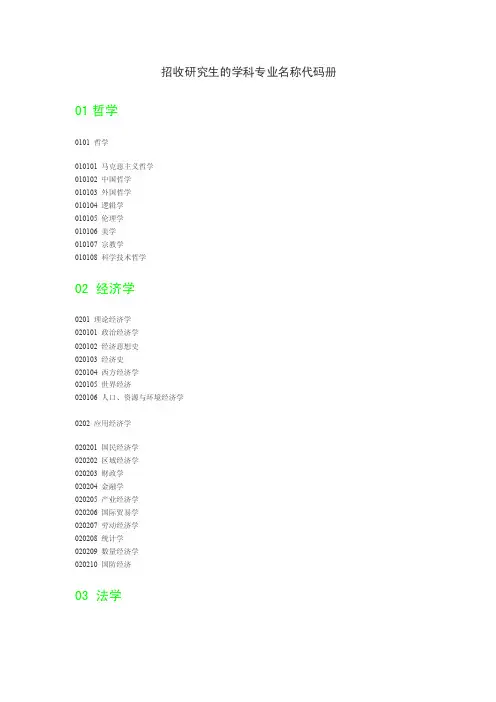 招收研究生的学科专业名称代码册01哲学0101哲学010101马克思主义