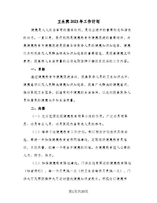 卫生院2023年工作计划(6篇)