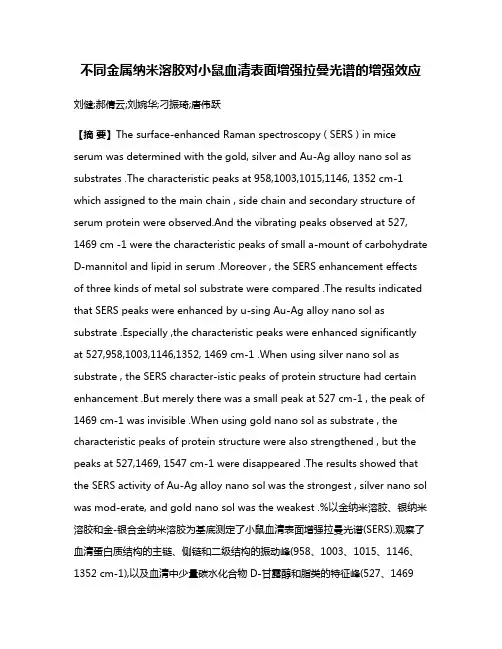不同金属纳米溶胶对小鼠血清表面增强拉曼光谱的增强效应
