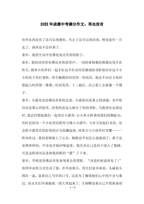 20XX年成都中考满分作文：再也没有