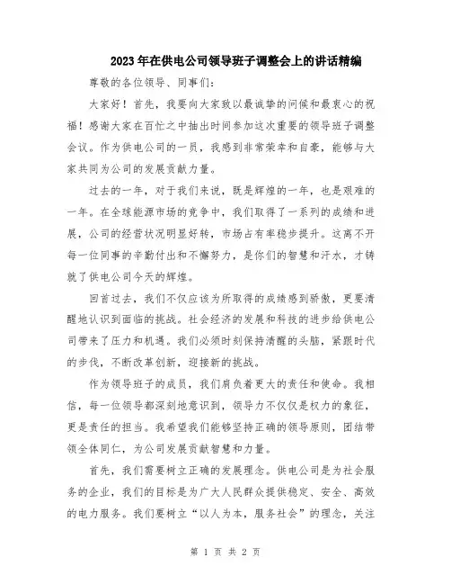 2023年在供电公司领导班子调整会上的讲话精编